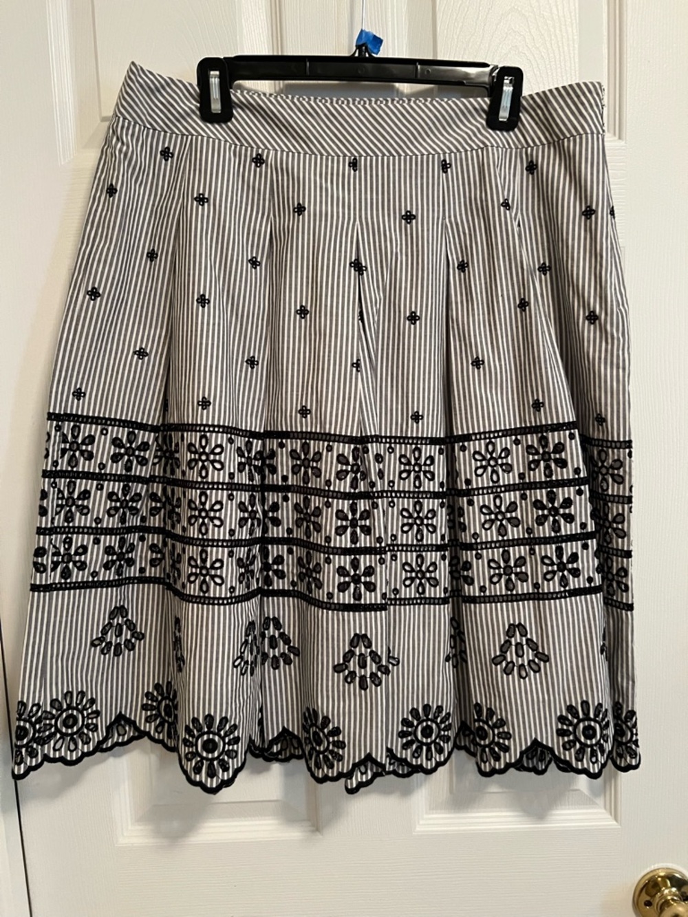 Talbots Striped Eyelet Embroidered Skirt - Black & White